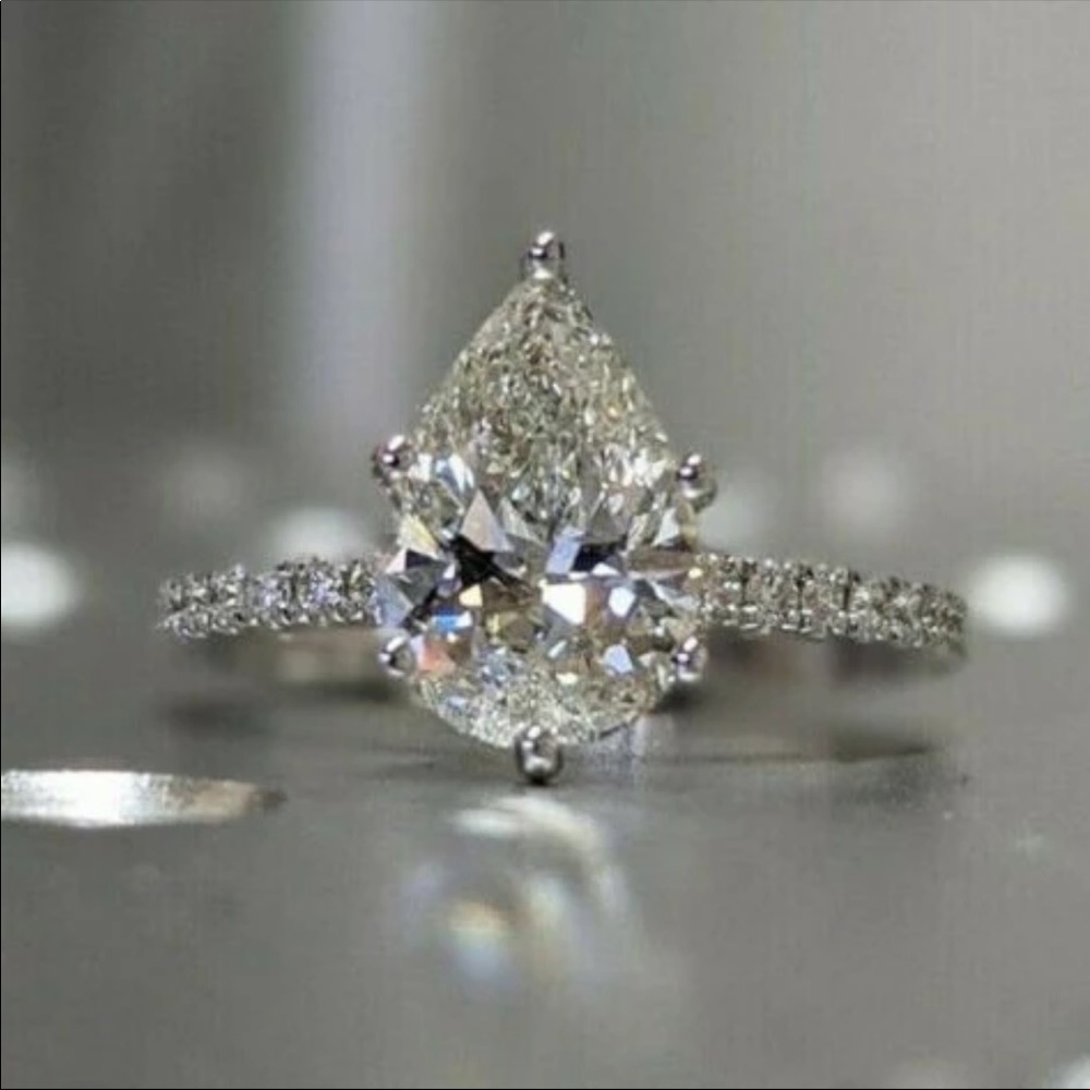 New 925 Silver Pear Water Drop Diamond Lady Ring